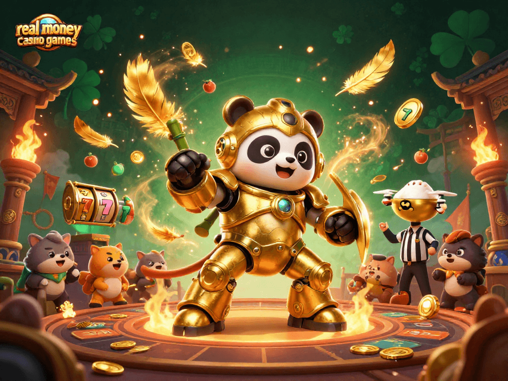 Experience exciting real money casino games in this vibrant, dynamic 3D illustration featuring thrilling characters.