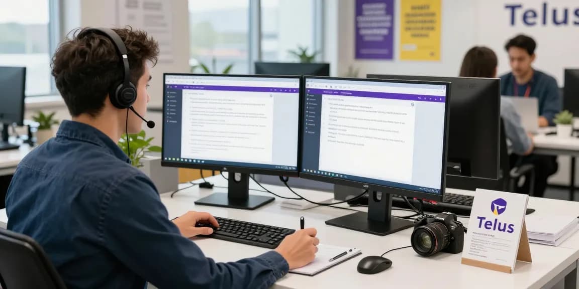 Telus-Technical-Support customer service representative assisting user in modern office setting.