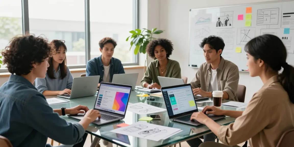 Creative team collaborating on spicy ai project in modern workspace