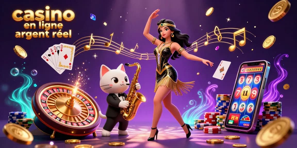 Découvrez l'excitation du casino en ligne argent réel avec des danseurs flapper en 3D, des pièces d'or et des éléments de jeu vibrants.