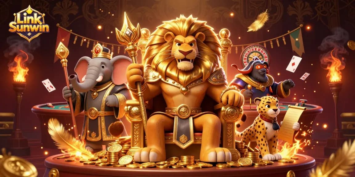 Experience thrilling gaming with Link Sunwin featuring vibrant casino elements and majestic characters.