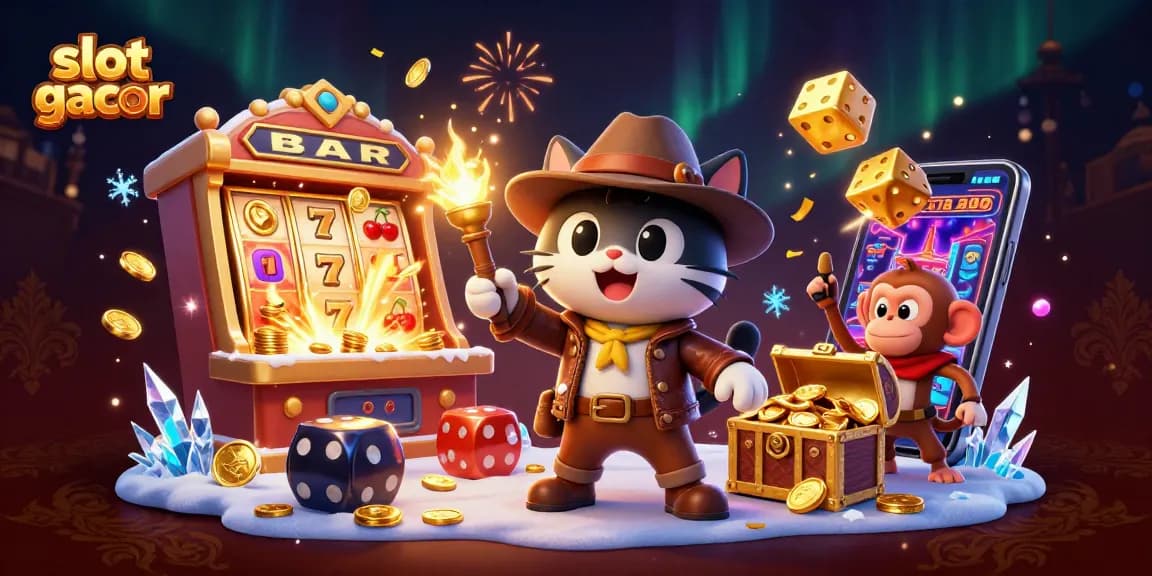 Spin the reels for thrills with slot gacor's vibrant 3D casino adventure illustration.