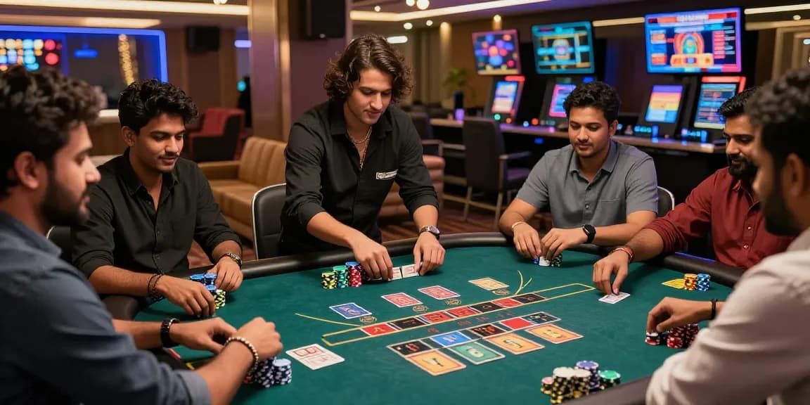Exciting Andar Bahar game scene with real dealers and players engaging in a live casino setting.