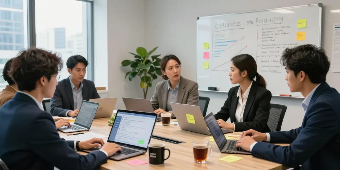 Marketing team discussing strategies to manage companynamesucks.com reviews effectively in a modern office.
