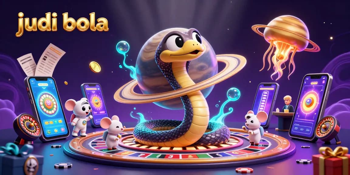 Place bets on judi bola featuring a cosmic dealer and vibrant betting elements.