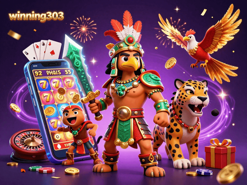 Experience thrilling slot spins with winning303 in a vibrant casino scene.