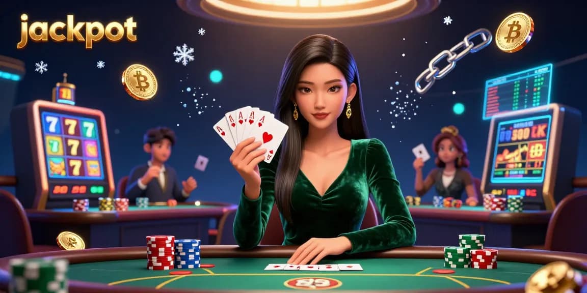 Experience thrilling jackpot action at a luxury casino table with slot elements and Bitcoin coins.