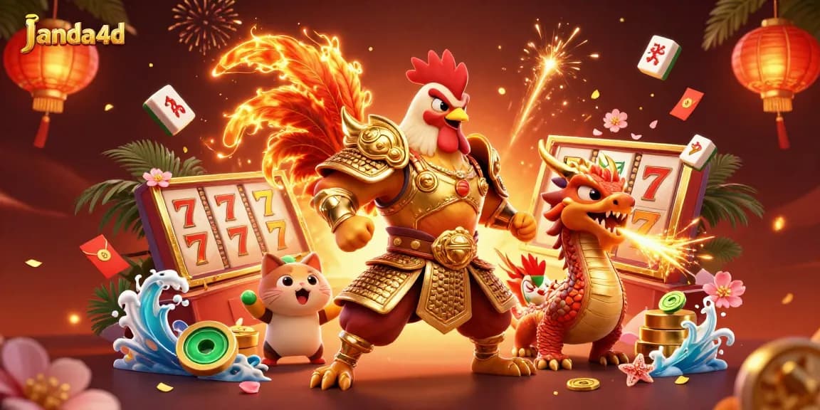 Memainkan slot membawa kemenangan dengan janda4d, ditampilkan dalam ilustrasi 3D yang berani dengan elemen keberuntungan.