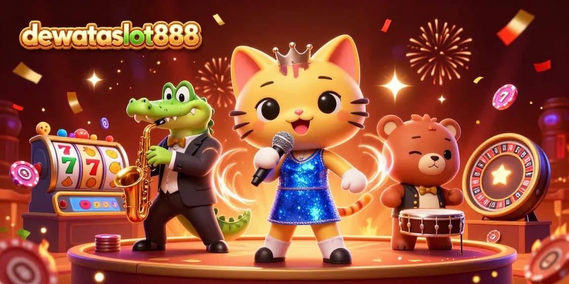 Mengalami keseruan bermain dewataslot888 dengan karakter kartun kucing penyanyi jazzy di panggung kasino.