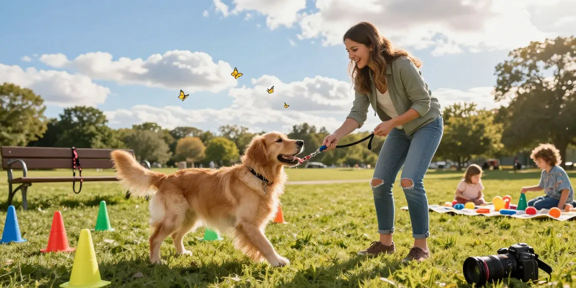 Dog training with NAGA2000 method in sunny park setting