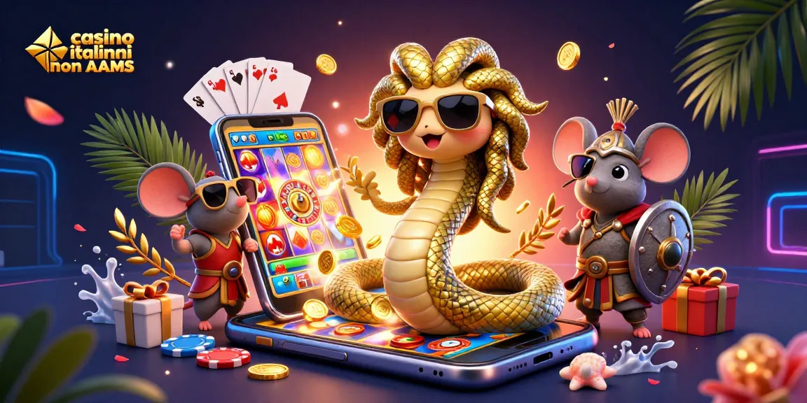 Gira e vinci nei casino italiani non AAMS con la simpatica Medusa e il topo guerriero circondati da giochi.