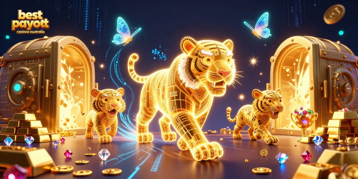 Experience the excitement of best payout casinos Australia with a vibrant casino scene featuring a golden tiger.