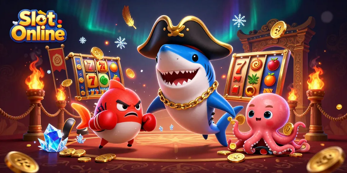 Spin to win at a vibrant Slot Online scene featuring a shark, pufferfish, and octopus with gold coins.