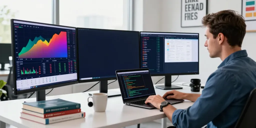 Traders utilizing TradingView charts and analytics in a professional workspace.