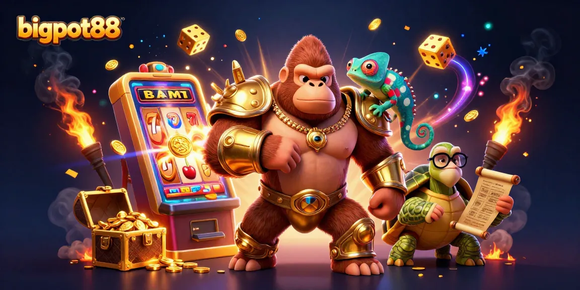 Experience the vibrant excitement of bigpot88 with a dynamic scene showcasing characters celebrating a jackpot win.