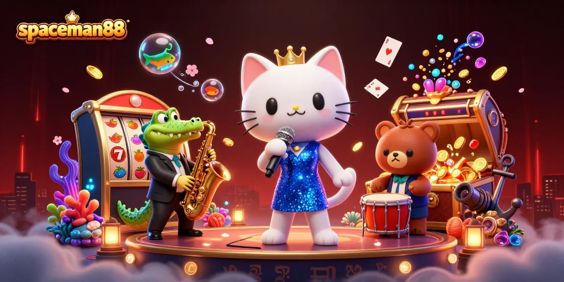 Join the fun with spaceman88 at this vibrant casino illustration of lively characters and gaming elements.