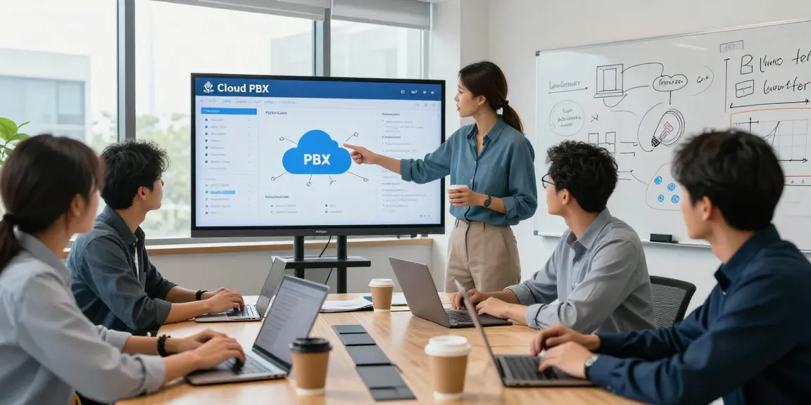Business team discussing advanced מרכזיות בענן solutions, emphasizing collaboration and innovation in a modern office environment.