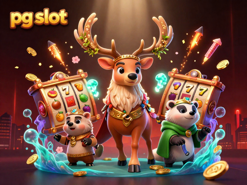 Engage with pg slot gameplay through captivating illustrations of animated characters and dynamic game elements.