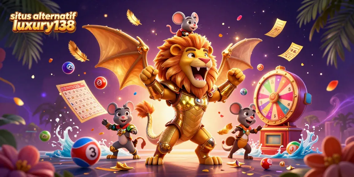 Spark excitement with situs alternatif luxury138 in this vibrant illustration of a roaring chimera and lottery elements.