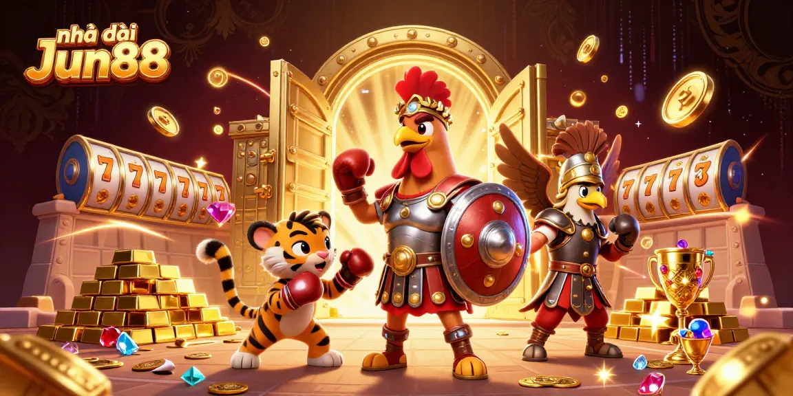 Experience the thrill of Nhà cái Jun88 with a vibrant 3D casino scene packed with exciting elements.
