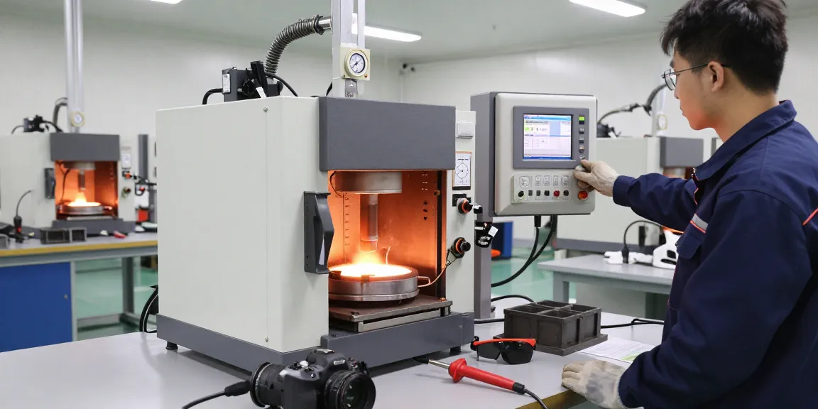 Technician monitoring induction furnace operation for precise metal melting.