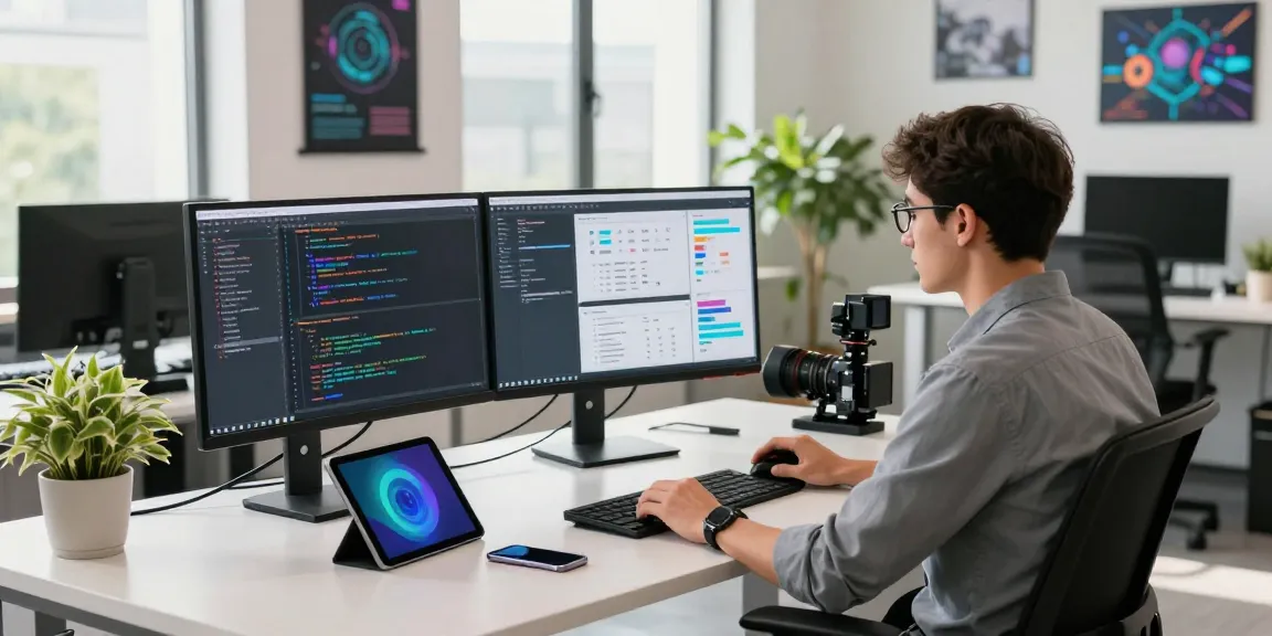 Developer coding at a modern workspace illustrating telegraimin.com in a tech-focused environment.