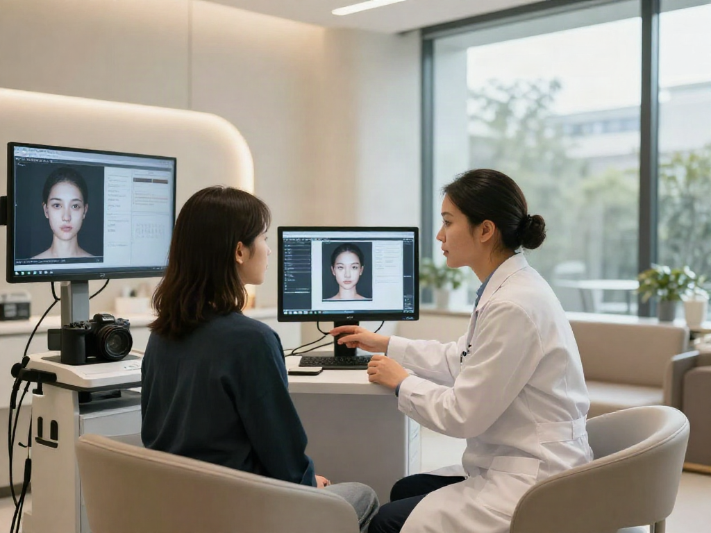 ClinicEvo vs QOVES facial analysis consultation showcasing innovative technology and personalized care.