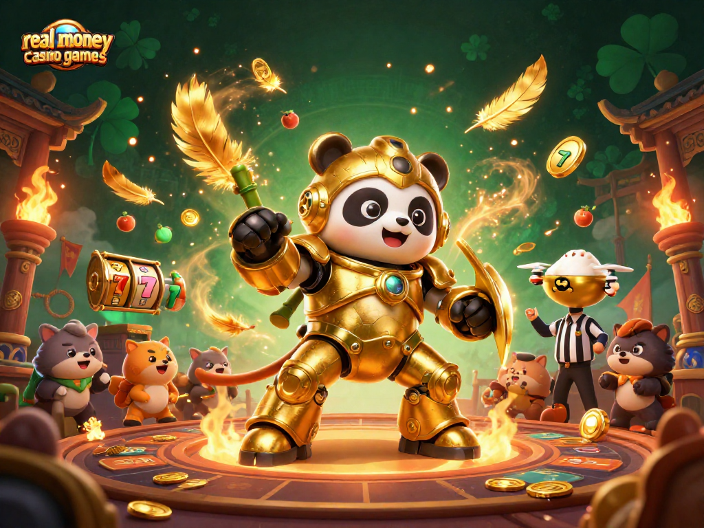 Experience exciting real money casino games in this vibrant, dynamic 3D illustration featuring thrilling characters.