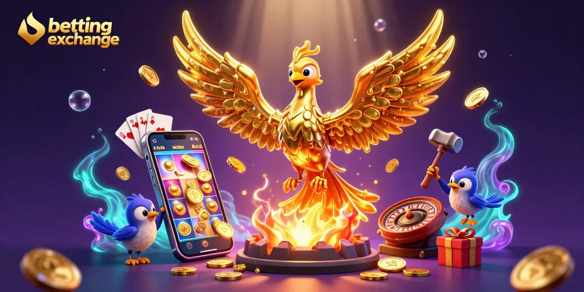 Experience the excitement of a betting exchange with gold coins, a phoenix, and dynamic gaming elements.