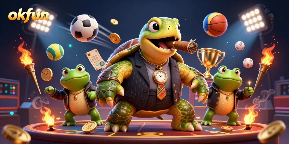 Bet on winning strategies with okfun's vibrant casino scene featuring cartoon characters and game elements.