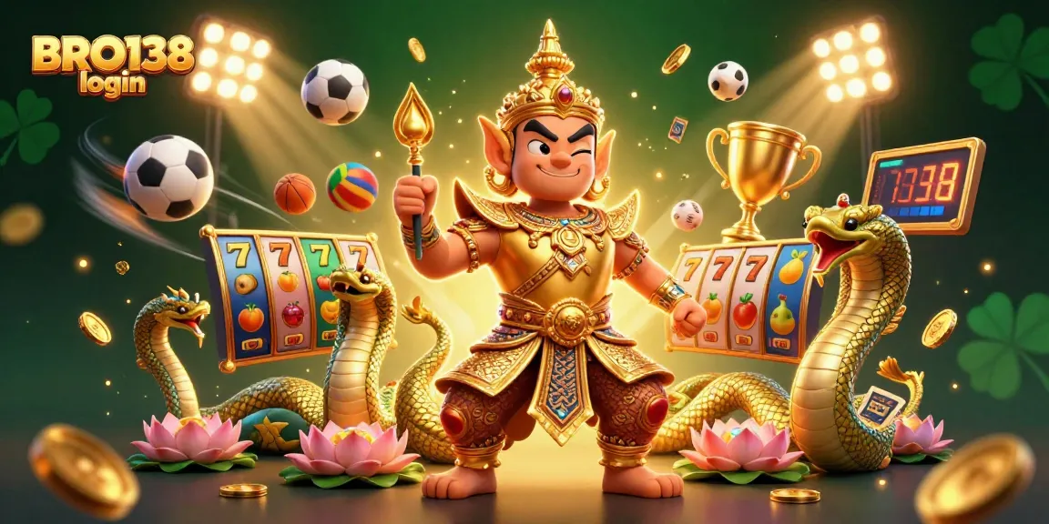 Experience thrilling gaming with BRO138 login amidst vibrant slot elements and a dynamic casino atmosphere.