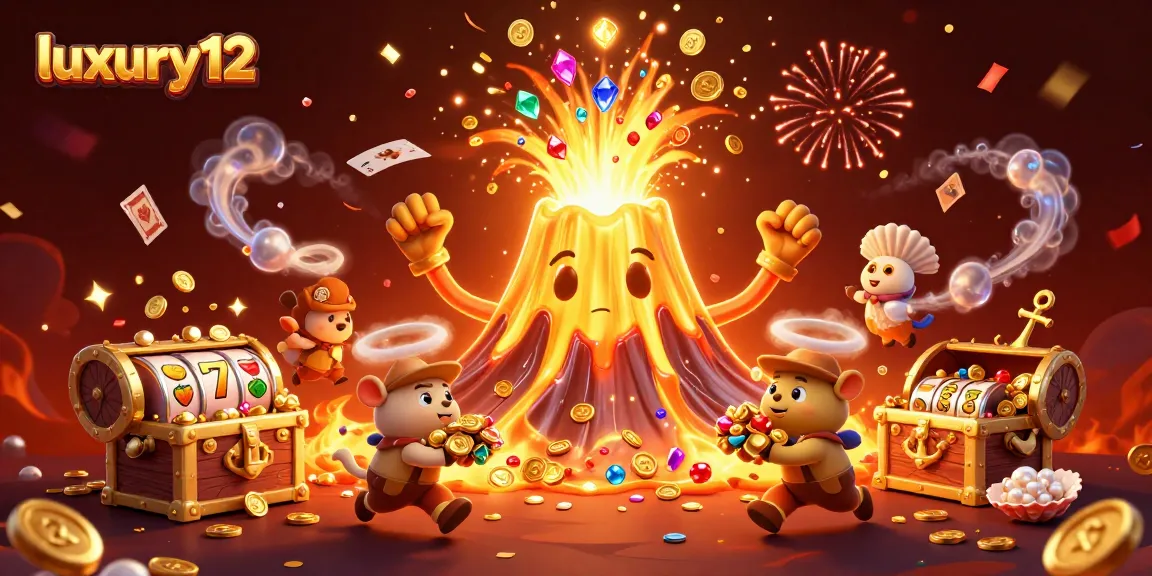 Spin to win with luxury12's thrilling slots and treasures erupting from the golden volcano.