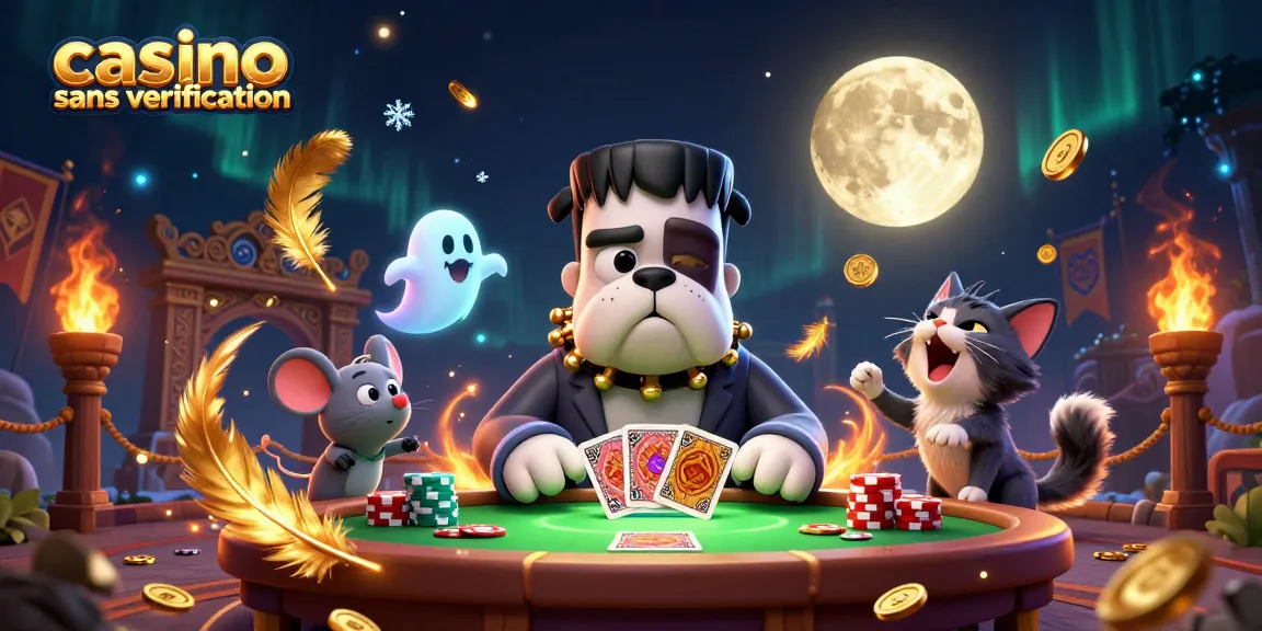 Casino sans vérification : la bataille animée entre un bulldog, une souris fantôme et un chat-garou.