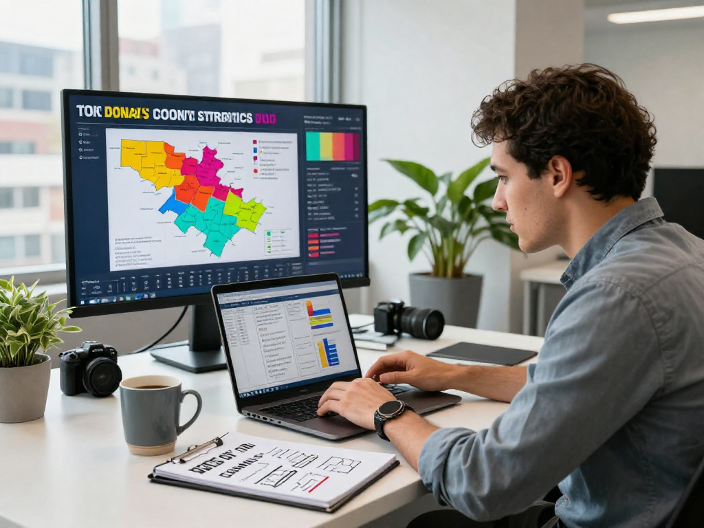 Political strategist using answer engine optimization to analyze voter data effectively.
