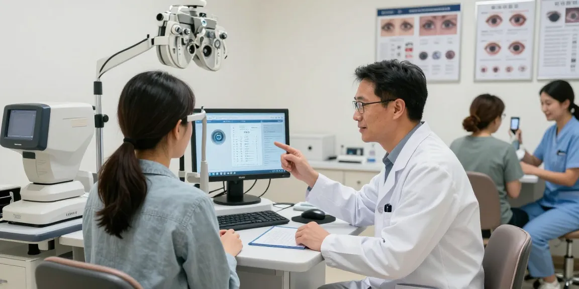 Consultation on ICL options at SNU Eye Clinic, highlighting icl いくら？ benefits in a bright, friendly environment.