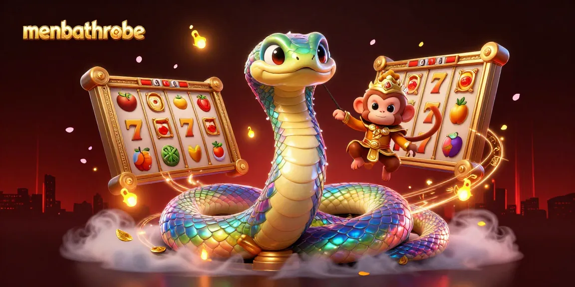 Menbathrobe menang di mesin slot dengan simbol keberuntungan dan jackpot yang berkilau.