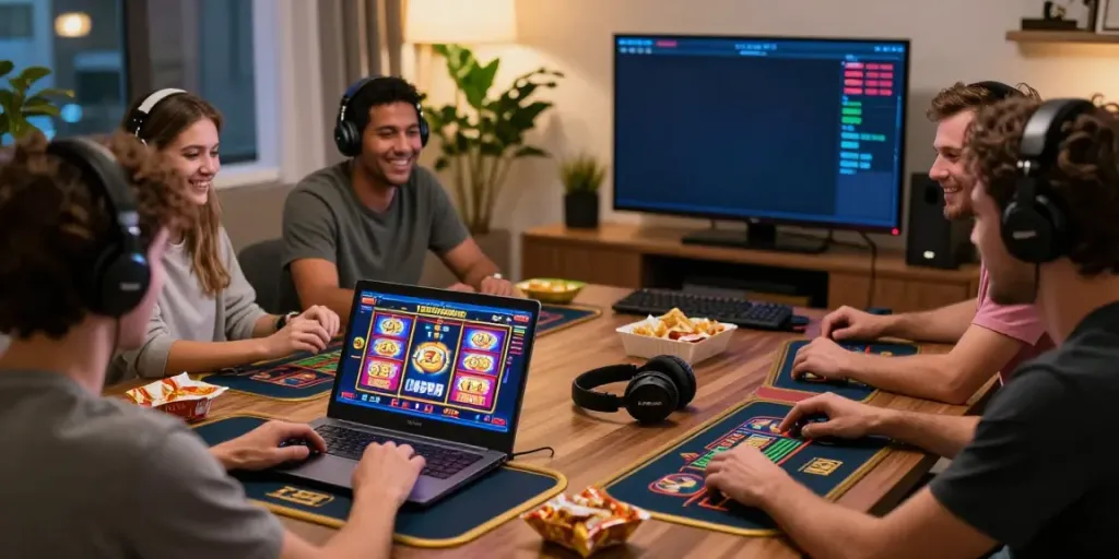 Engaged players enjoying server Thailand online casino games in a cozy home setting.
