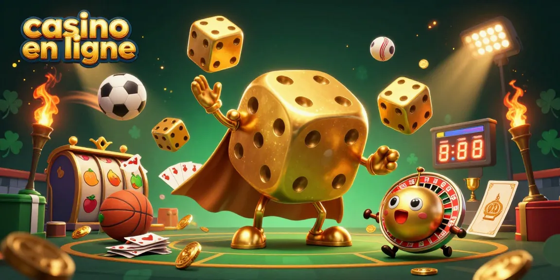 Jouer au casino en ligne avec un golem de dés dorés et des éléments de divertissement.