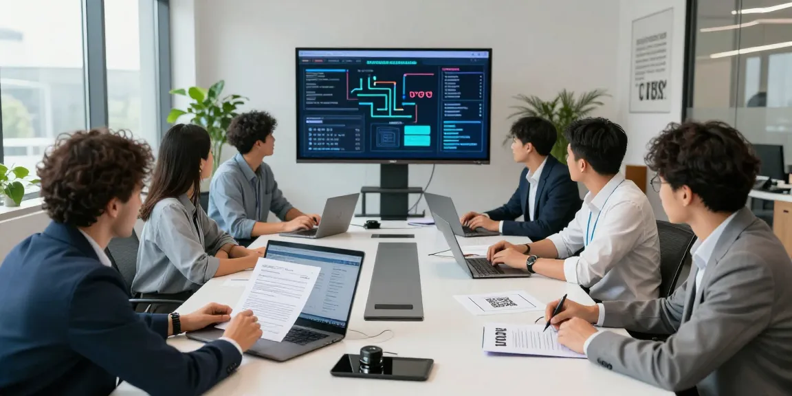 Team collaborating on document fraud detection analysis with advanced AI tools in a modern office, showcasing real-time technology integration.
