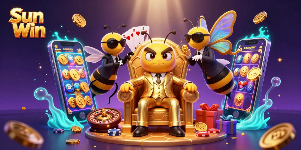 Engage with Sun Win's thrilling slot games amid vibrant golden coin explosions and engaging casino elements.