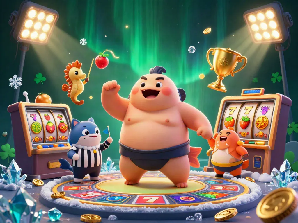 Slot dengan simbol keberuntungan dan karakter unik dalam ilustrasi digital.