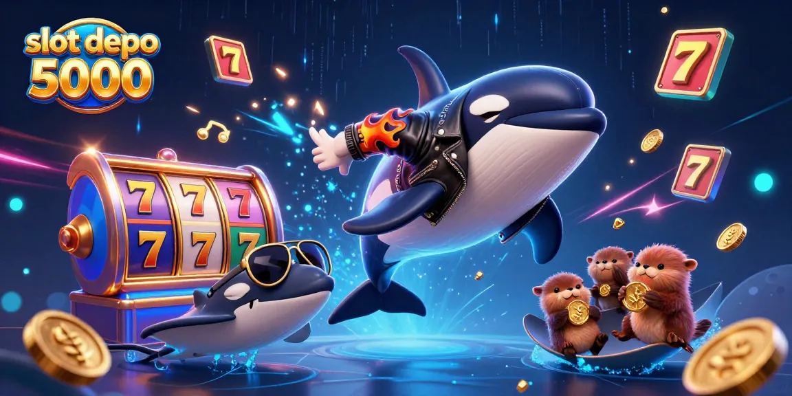 Engage with slot depo 5000 and win big in this vibrant 3D casino illustration featuring exciting slot game elements.