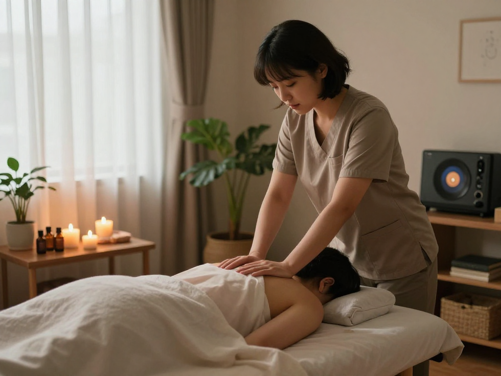 Experience soothing 신촌출장마사지 in a tranquil home setting with essential oils.