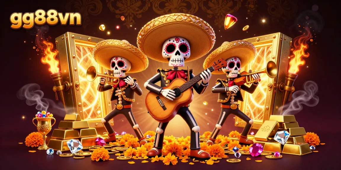 Engage with gg88vn as colorful mariachi skeletons create a lively casino atmosphere.