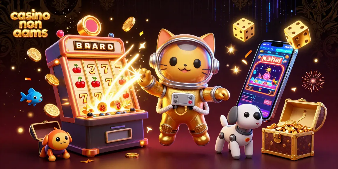 Vivi giochi vivaci al casino non aams mentre un gatto astronauta dei cartoni animati fluttua nel mezzo dell'emozione del jackpot.