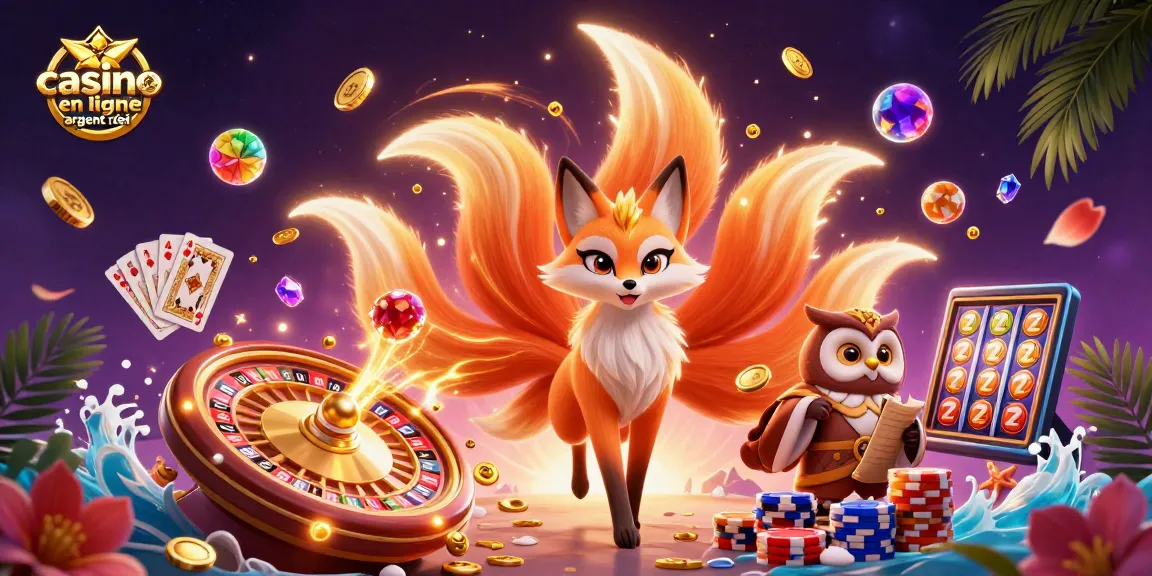 Plongée immersive dans le casino en ligne argent réel, avec un renard à neuf queues et une chouette sage entourés de pièces d'or.
