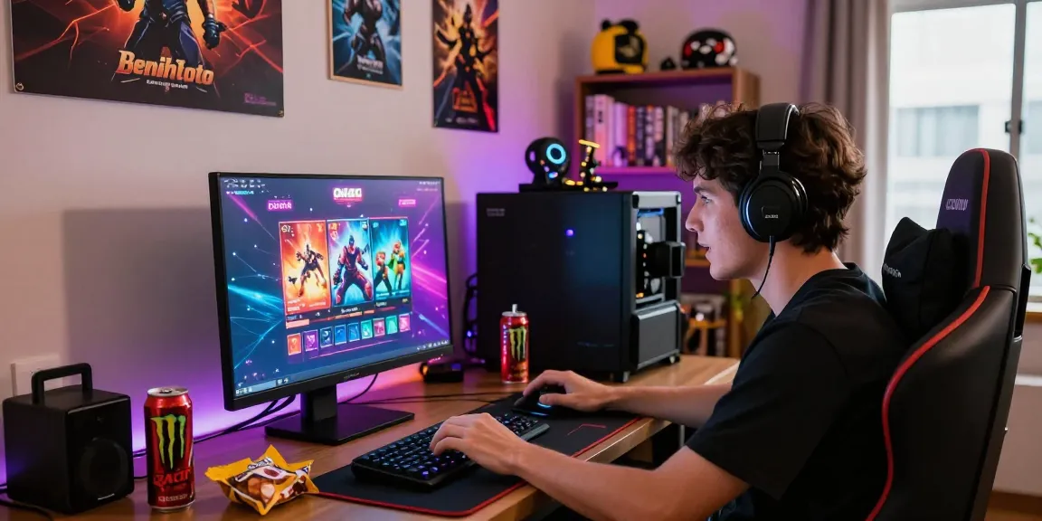Engaging scene of a person playing benihtoto gacor online game in a cozy gaming setup.