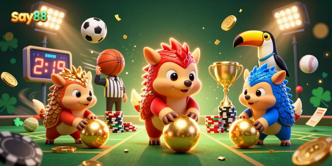 Shooting for big wins at say88 with animated pangolins in casino-themed 3D action.