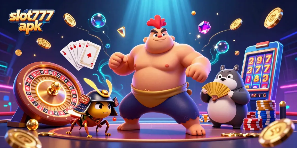 Spin and win big with slot777 apk, featuring dynamic casino characters and dazzling game elements.