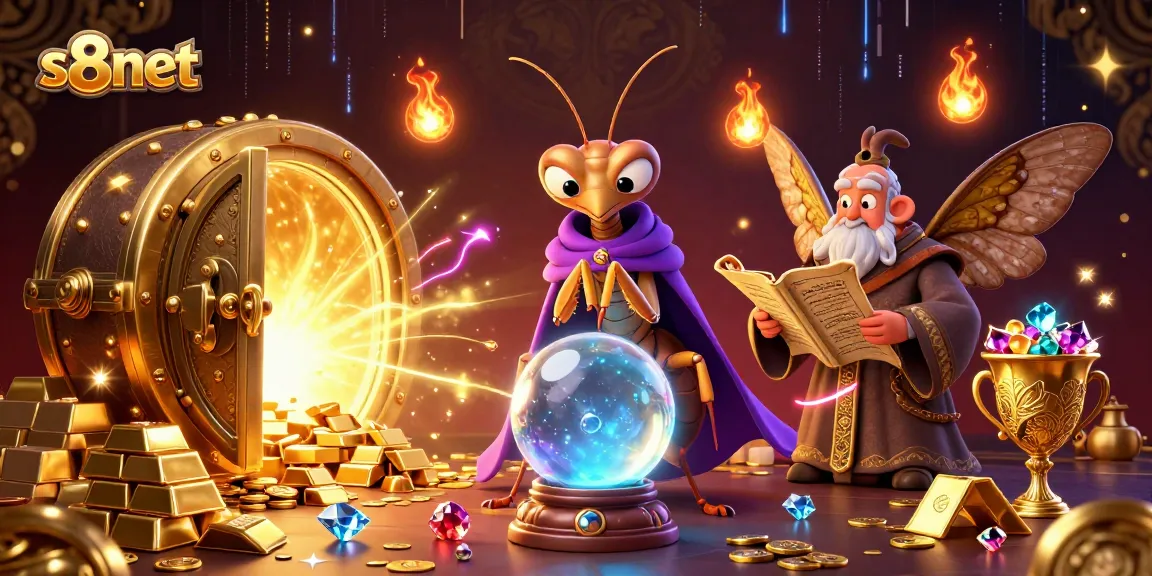 S8net players engaging in exciting casino adventures amidst vibrant treasures and mystical elements
